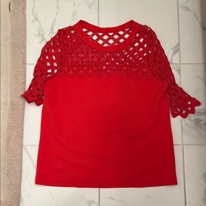 Catherine Malandrino Red Lace Sleeve Women's Top